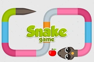 Farebný had v tvare slučky s jablkom a textom Snake game na bledom pozadí