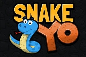 Usmievajúci sa modrý had s vyplazeným jazykom vedľa nápisu SNAKE YO na tmavom pozadí