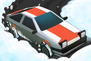 Auto s červeným a bielym pruhom driftujúce na zasneženej ceste