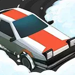 Auto s červeným a bielym pruhom driftujúce na zasneženej ceste