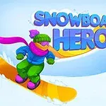 Snehuliak na snowboarde v pestrofarebnom oblečení jazdí z kopca, obklopený zasneženými stromami s veľkým nápisom v pozadí