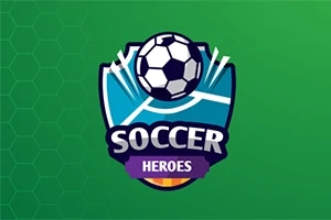 Logo so štylizovanou futbalovou loptou a textom Soccer Heroes na zelenom pozadí