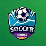 Logo so štylizovanou futbalovou loptou a textom Soccer Heroes na zelenom pozadí
