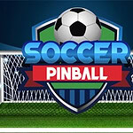 Futbalová lopta na štíte s nápisom Soccer Pinball pred bránou na trávnatom ihrisku