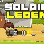 Kreslený vojak s guľometom pred hradom na pozadí so slovami SOLDIER LEGEND