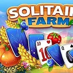 Farebné karty s obrázkami úrody, kvetov a číslic usporiadané na pozadí prírody s nápisom „Solitaire Farm Seasons 2“