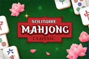 Karty s čínskymi znakmi a kvetmi leknín na zelenom pozadí s nápisom Solitaire Mahjong Classic