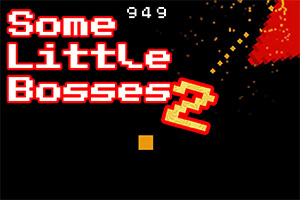 Text Some Little Bosses 2 v červenom pixlovom písme s oranžovo-červenými výbuchmi na čiernom pozadí