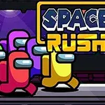 Pestrofarebné postavičky v skafandroch bežia po vesmírnej lodi s názvom Space Rush
