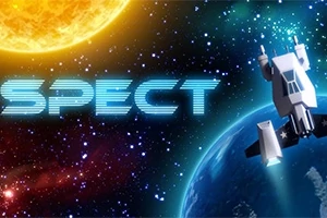 Vesmírna scéna s hviezdou v pozadí, planétou v popredí a vesmírnou loďou vpravo, s nápisom SPECT