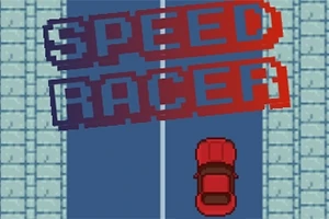 Červené auto na ceste s nápisom SPEED RACER v pixelovanej štylizácii