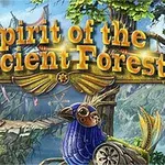 Názov Spirit of the Ancient Forest s pozadím, ktoré zobrazuje drevený most vedúci cez les, sochy vtákov a stromy
