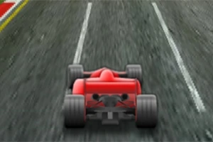 Červené pretekárske auto na trati, zobrazené zozadu