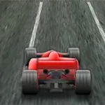 Červené pretekárske auto na trati, zobrazené zozadu