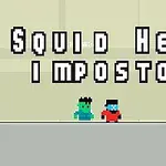Dve pixelované postavičky, jedna zelená a druhá červená, s nápisom Squid Hero Impostor nad nimi