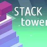 Farebné 3D bloky tvoriace vežu s textom STACK tower na zeleno-modrom pozadí