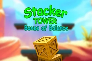 Drevené debny na farebnom pozadí s textom Stacker Tower Boxes of Balance