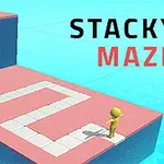 Postavička kráča po ružovej plošine s bielou cestou na vodnej hladine, vedľa názvu Stacky Maze