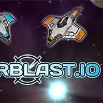 Dve futuristické vesmírne lode na tmavom vesmíre so svetelným zdrojom a textom STARBLAST