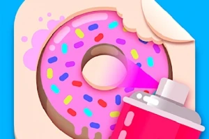 Ružový donut s farebnými posýpkami a plechovkou spreja na modrom pozadí