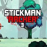 Stickman s lukom v lese s nápisom Stickman Archer 3 v hornej časti