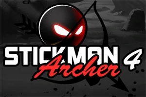 Čierny stickman s lukom a šípom, červené oči, nad ním nápis