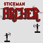 Názov Stickman Archer s červenými písmenami a dvoma jednoduchými postavičkami lučištníkov na šedom pozadí