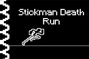 Čiernobiela grafika s textom „Stickman Death Run“ a jednofarebná silueta panáčika