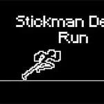 Čiernobiela grafika s textom „Stickman Death Run“ a jednofarebná silueta panáčika