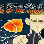 Kreslená postava v bojovej póze s výrazným päsťou a moderným písmom Streetfight King of the Gang v hornej časti