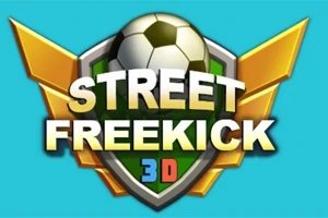 Logo s futbalovou loptou na štíte s nápisom Street Freekick 3D na modrom pozadí