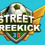 Logo s futbalovou loptou na štíte s nápisom Street Freekick 3D na modrom pozadí