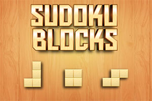 Nápis Sudoku Blocks s drevenými blokmi usporiadanými do rôznych tvarov na drevenom pozadí