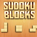 Nápis Sudoku Blocks s drevenými blokmi usporiadanými do rôznych tvarov na drevenom pozadí