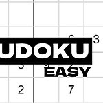 Čiernobiela mriežka s číslami a veľkým nápisom SUDOKU EASY v strede