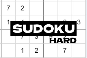 Štvorcová mriežka s číslami a prekrývajúci nápis SUDOKU HARD