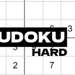 Štvorcová mriežka s číslami a prekrývajúci nápis SUDOKU HARD
