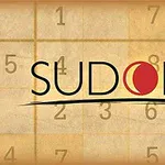 Slovo Sudoku s červeným kruhom na pozadí mriežky s číslami