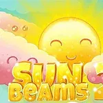 Usmievajúce sa slnko medzi farebnými obláčikmi s textom Sun Beams 2