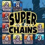Farebné očíslované dlaždice s textom Super Chains uprostred na tmavomodrom pozadí