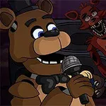 Päť postáv so zvieracími prvkami drží mikrofóny v karikatúrnom štýle, pričom dve z nich sú v popredí