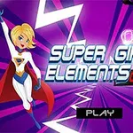 Dve kreslené superhrdinky v dynamických pozách na fialovom pozadí s nápisom „Super Girls Elements Quiz“
