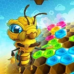Farebná včela stojaca na hernom poli s hexagonálnymi farebnými kameňmi