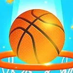 Basketbalová lopta nad oranžovým košom na modrom pozadí so žltými hviezdami