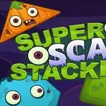 Farebné strašidlá s veľkými očami a textom „Super Scary Stacker“ na tmavom pozadí