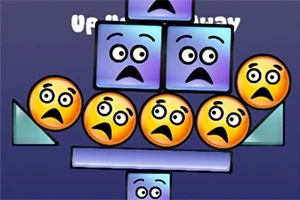 Farebné geometrické tvary s tvárami s vystrašeným výrazom na tmavomodrom pozadí