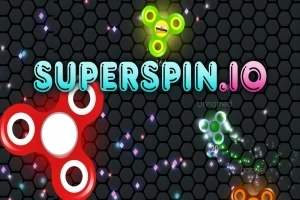 Farebné rotujúce spinnery na tmavom šesťuholníkovom pozadí s nápisom SUPERSPIN