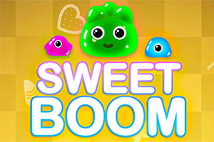 Farebná ilustrácia troch roztomilých želé postavičiek s výraznými očami na žltom pozadí s textom SWEET BOOM