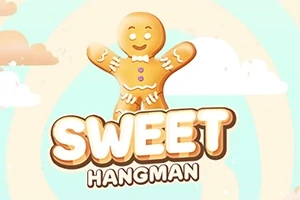 Ilustrácia perníkového panáčika s úsmevom na oblakoch s textom Sweet Hangman