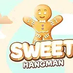 Ilustrácia perníkového panáčika s úsmevom na oblakoch s textom Sweet Hangman